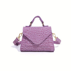 Crocodile Embossed Top Handle Purse Solid Flap Satchel Bag
