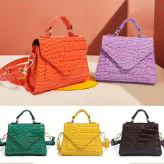 Crocodile Embossed Top Handle Purse Solid Flap Satchel Bag