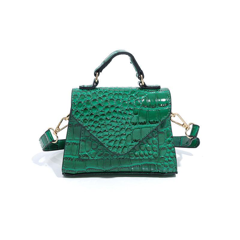 Crocodile Embossed Top Handle Purse Solid Flap Satchel Bag