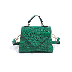 Crocodile Embossed Top Handle Purse Solid Flap Satchel Bag