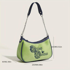 Y2K Vintage Letter Embroidery Baguette Bag Underarm Purse