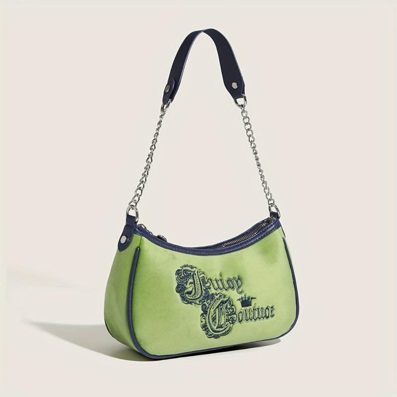 Y2K Vintage Letter Embroidery Baguette Bag Underarm Purse