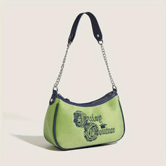 Y2K Vintage Letter Embroidery Baguette Bag Underarm Purse
