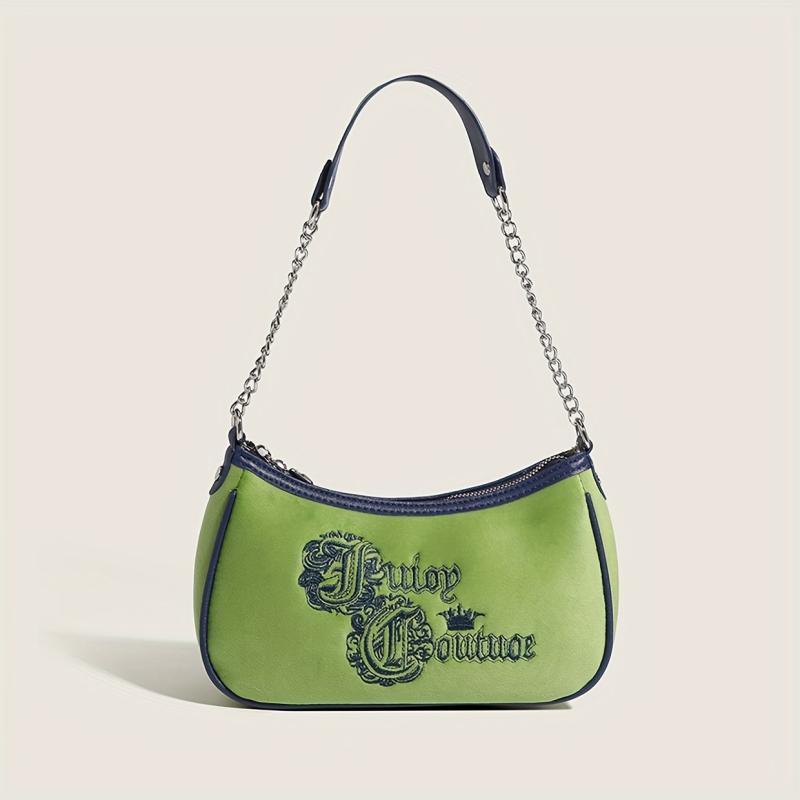 Y2K Vintage Letter Embroidery Baguette Bag Underarm Purse