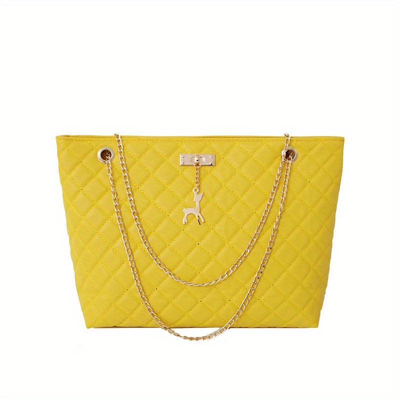 Large Capacity Solid Tote Bag Quilted Detail Chain Bag