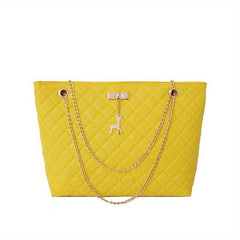 Large Capacity Solid Tote Bag Quilted Detail Chain Bag