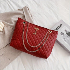 Large Capacity Solid Tote Bag Quilted Detail Chain Bag