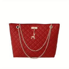 Large Capacity Solid Tote Bag Quilted Detail Chain Bag