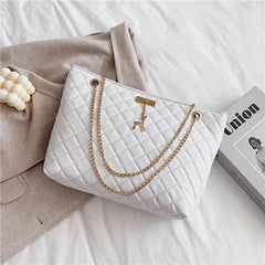 Large Capacity Solid Tote Bag Quilted Detail Chain Bag