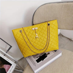 Large Capacity Solid Tote Bag Quilted Detail Chain Bag