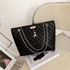 Large Capacity Solid Tote Bag Quilted Detail Chain Bag