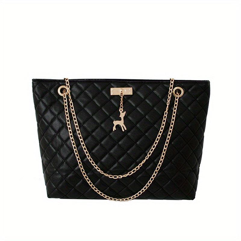 Large Capacity Solid Tote Bag Quilted Detail Chain Bag