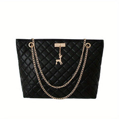 Large Capacity Solid Tote Bag Quilted Detail Chain Bag