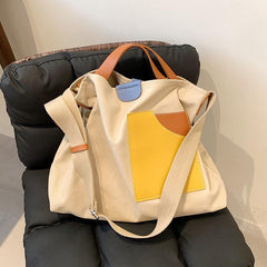 Canvas Tote Bag Contrast Shoulder School Travel
