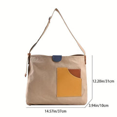 Canvas Tote Bag Contrast Shoulder School Travel