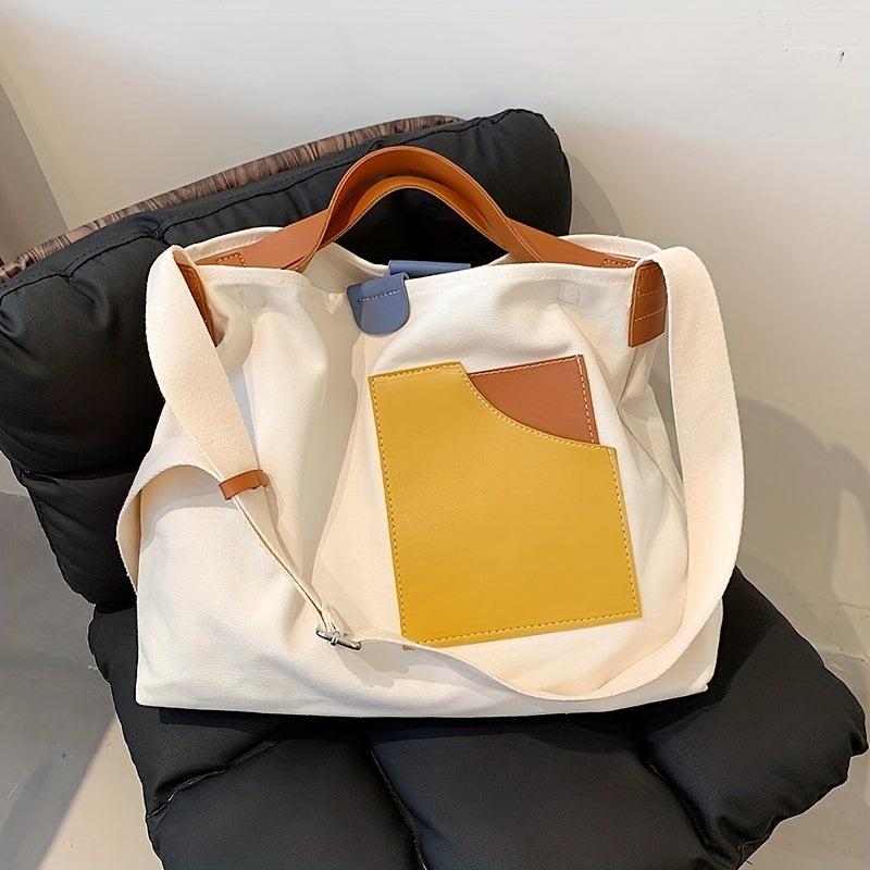 Canvas Tote Bag Contrast Shoulder School Travel