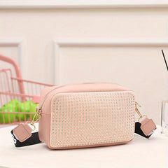 Square Crossbody Bag with Rhinestone Decor and Zipper
