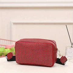 Square Crossbody Bag with Rhinestone Decor and Zipper