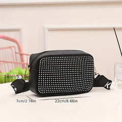 Square Crossbody Bag with Rhinestone Decor and Zipper