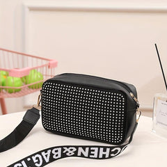 Square Crossbody Bag with Rhinestone Decor and Zipper