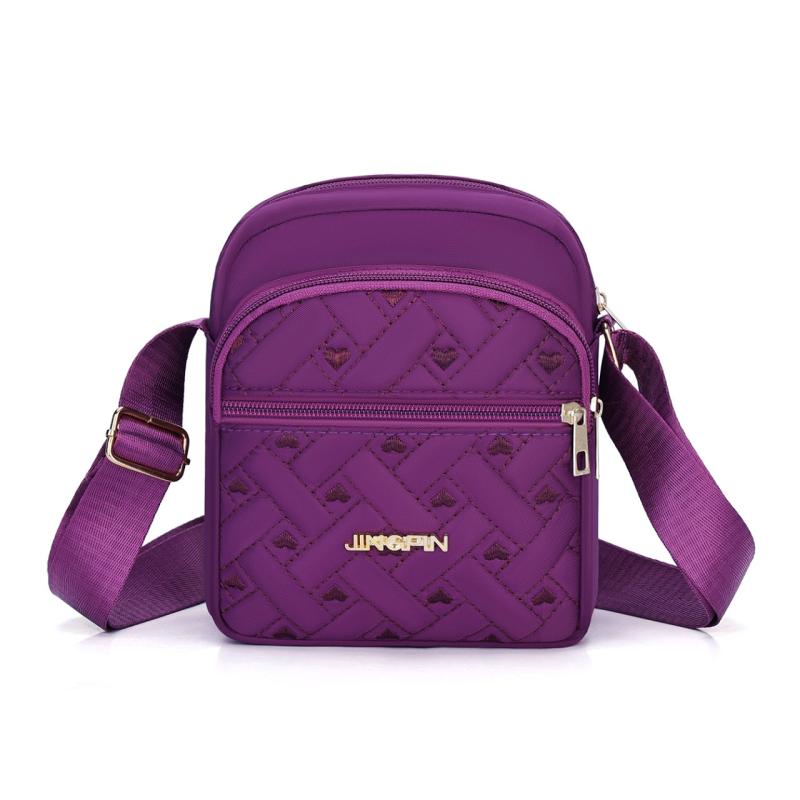 Heart Embroidery Crossbody Bag Women's Pocket Purse Nylon Shoulder B