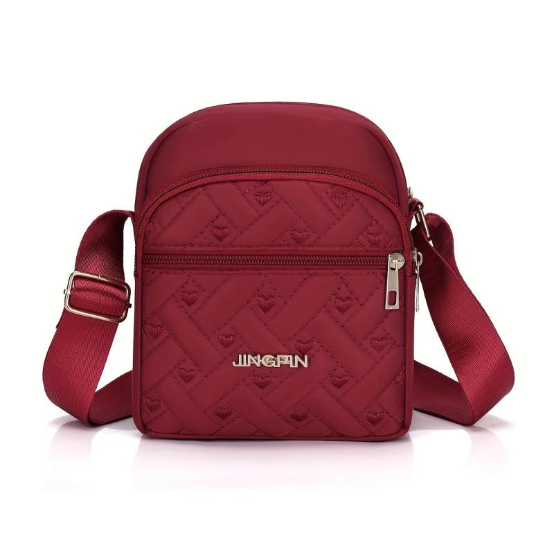 Heart Embroidery Crossbody Bag Women's Pocket Purse Nylon Shoulder B