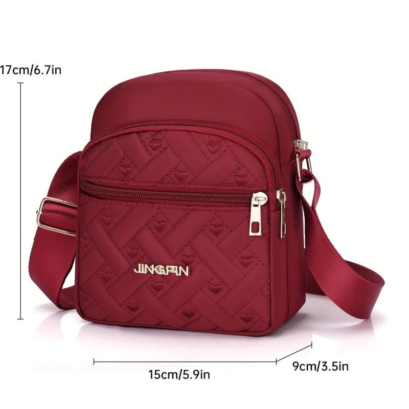 Heart Embroidery Crossbody Bag Women's Pocket Purse Nylon Shoulder B