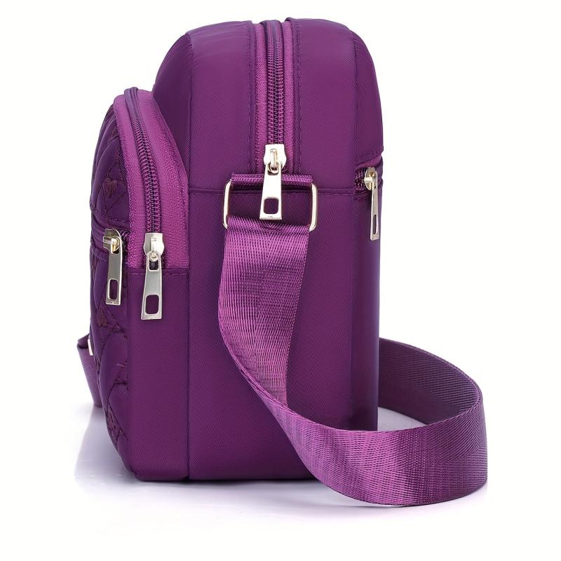 Heart Embroidery Crossbody Bag Women's Pocket Purse Nylon Shoulder B