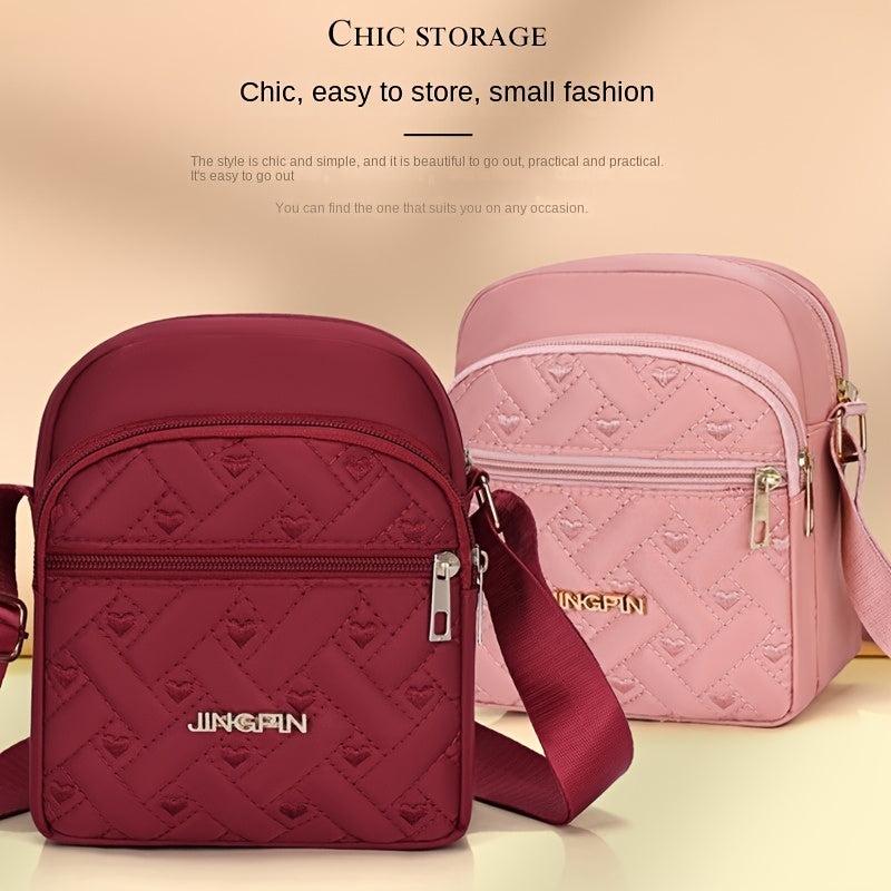 Heart Embroidery Crossbody Bag Women's Pocket Purse Nylon Shoulder B