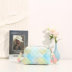 Colorful Quilted Shoulder Bag Rainbow Zipper Crossbody Bag