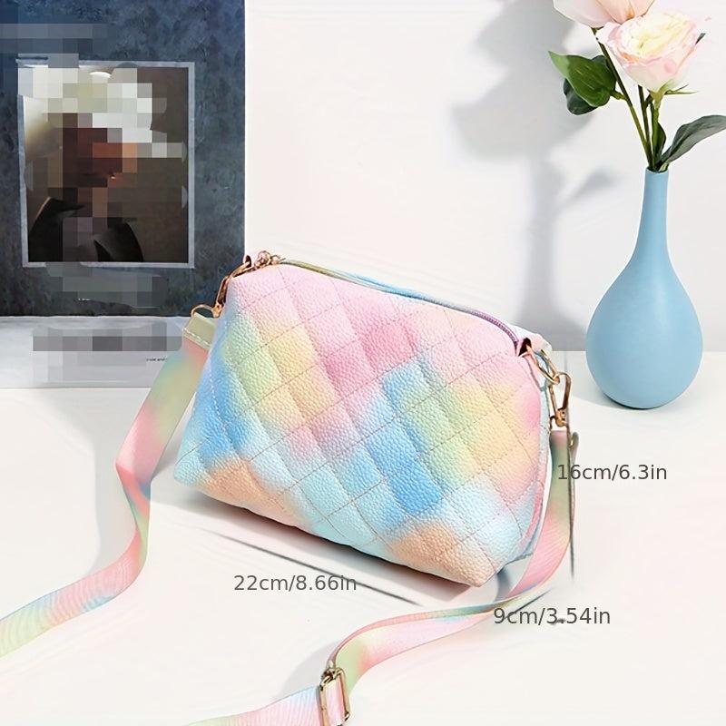 Colorful Quilted Shoulder Bag Rainbow Zipper Crossbody Bag