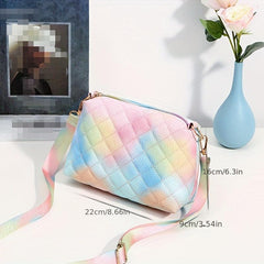 Colorful Quilted Shoulder Bag Rainbow Zipper Crossbody Bag