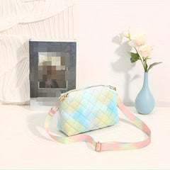 Colorful Quilted Shoulder Bag Rainbow Zipper Crossbody Bag