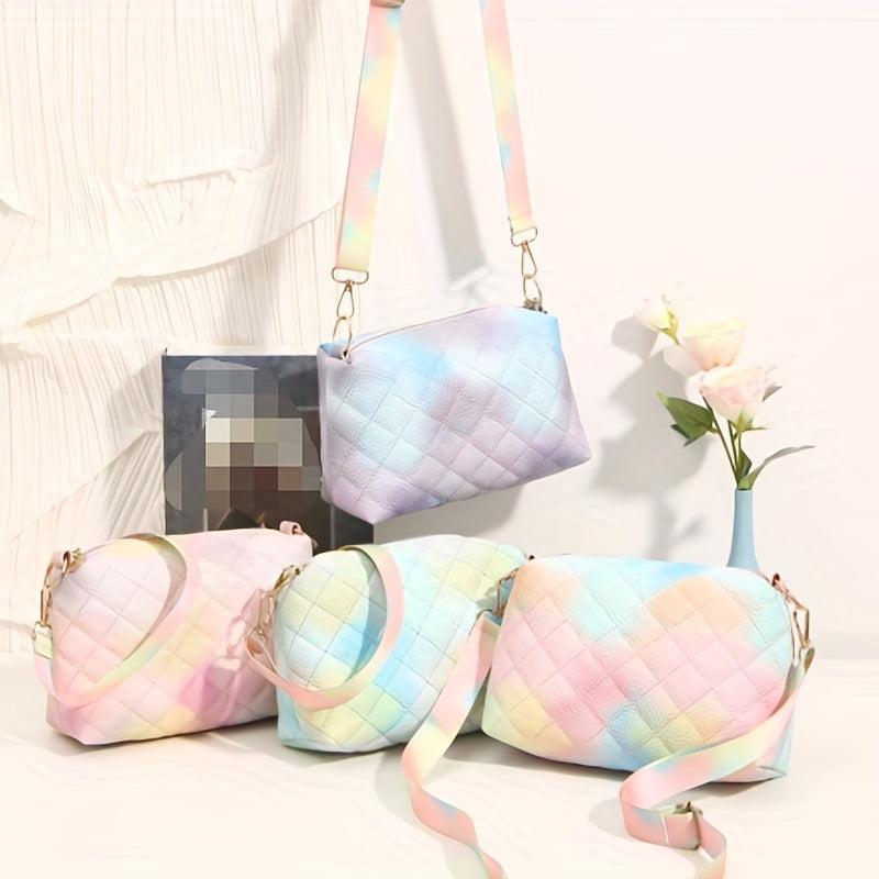 Colorful Quilted Shoulder Bag Rainbow Zipper Crossbody Bag