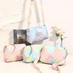 Colorful Quilted Shoulder Bag Rainbow Zipper Crossbody Bag