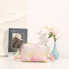 Colorful Quilted Shoulder Bag Rainbow Zipper Crossbody Bag