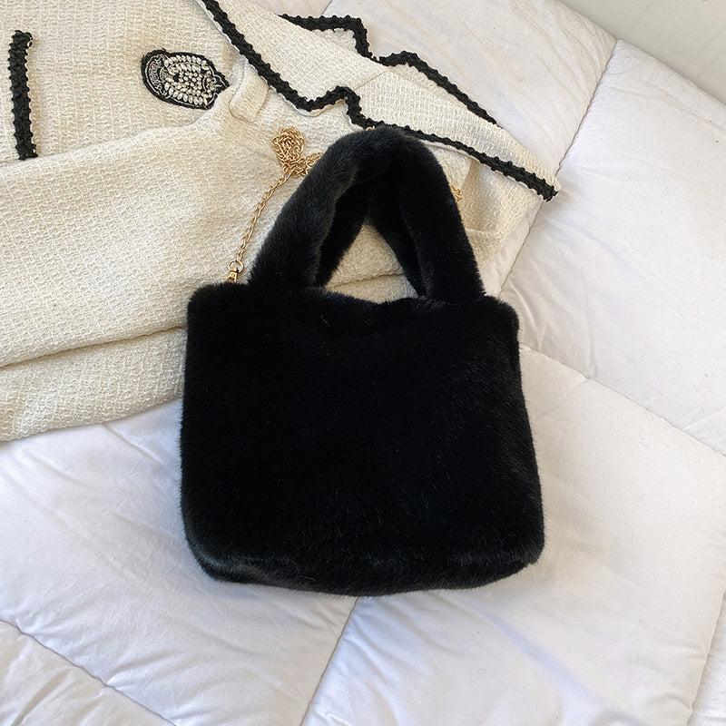 Large Fluffy Tote Bag Furry Crossbody Bag With Chain