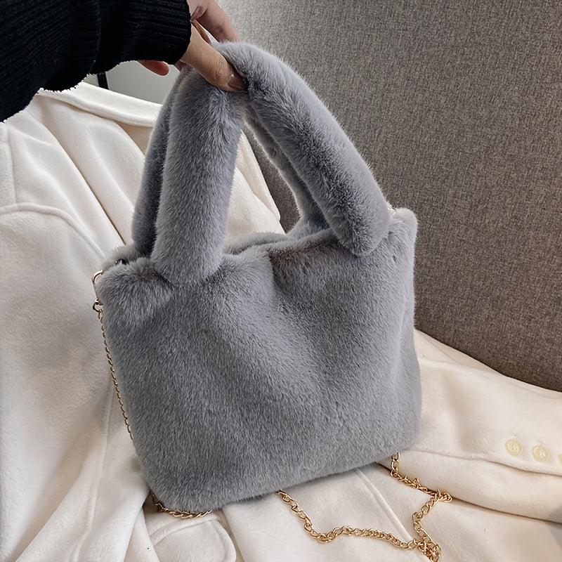 Large Fluffy Tote Bag Furry Crossbody Bag With Chain