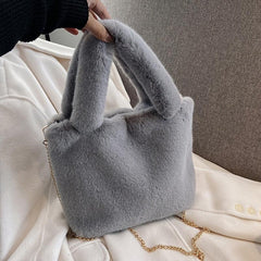 Large Fluffy Tote Bag Furry Crossbody Bag With Chain