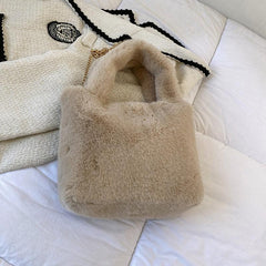 Large Fluffy Tote Bag Furry Crossbody Bag With Chain