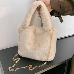 Large Fluffy Tote Bag Furry Crossbody Bag With Chain
