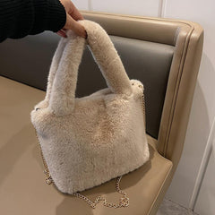 Large Fluffy Tote Bag Furry Crossbody Bag With Chain