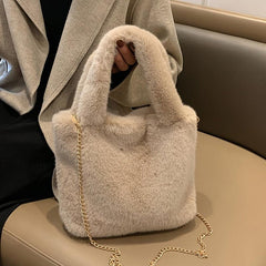 Large Fluffy Tote Bag Furry Crossbody Bag With Chain