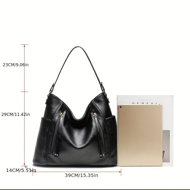 2pcs Large Capacity Tote Bag Wristlet Purse Set PU Leather Textured Shoulder Bag