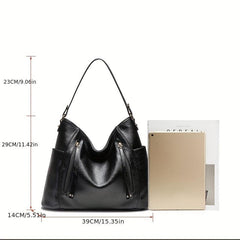 2pcs Large Capacity Tote Bag Wristlet Purse Set PU Leather Textured Shoulder Bag