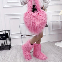 Love Hearts Faux Fur Shoulder Bag Y2K Handbag