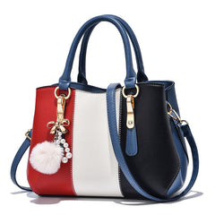 Colorblock Tote Bag Pom Pom Large Capacity Shoulder Satchel