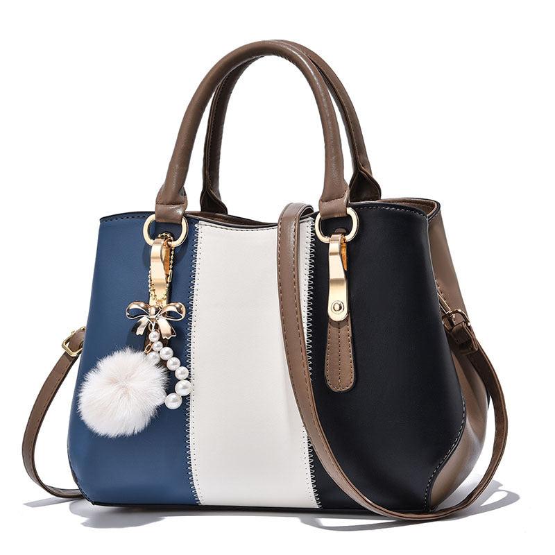 Colorblock Tote Bag Pom Pom Large Capacity Shoulder Satchel