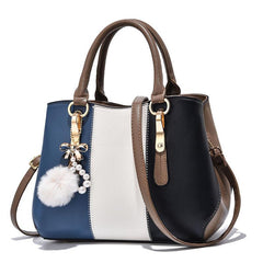Colorblock Tote Bag Pom Pom Large Capacity Shoulder Satchel