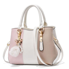 Colorblock Tote Bag Pom Pom Large Capacity Shoulder Satchel